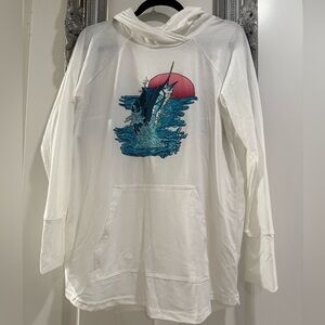 NWOT LuLaRoe Large Amber White Hoodie w/ Fish jumping out of the Water